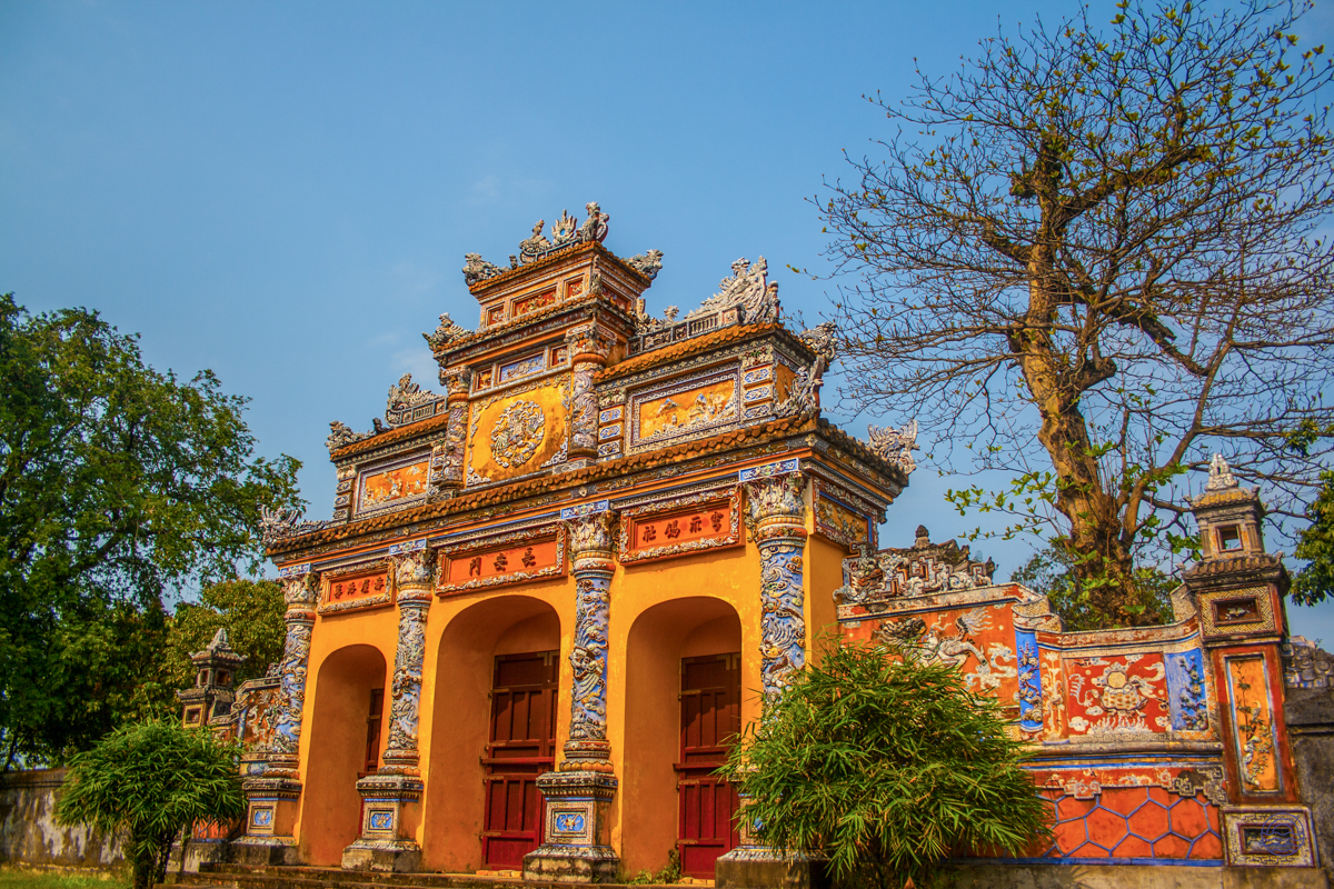 The grand, ornate Noon Gate welcomes visitors to Hue's historic Imperial Citadel.